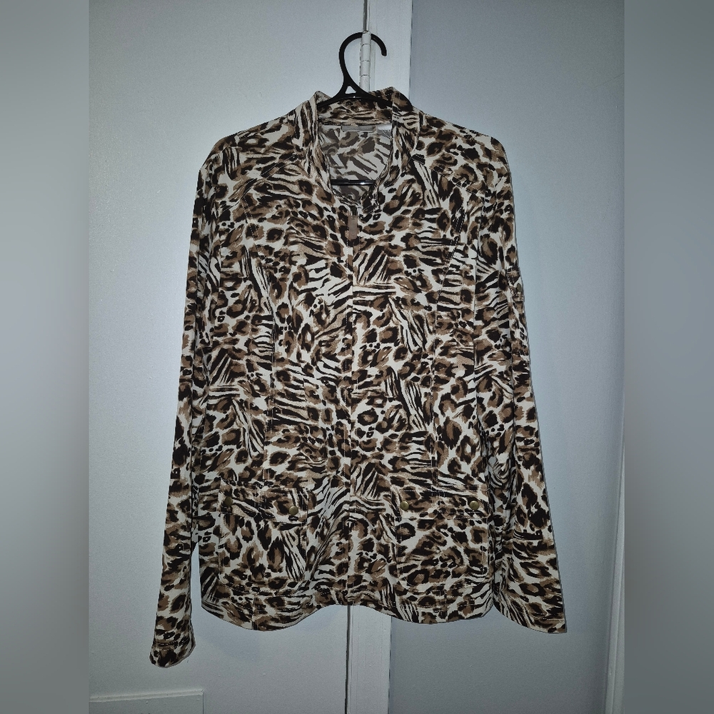 Zenergy By Chico's Size 2 (Large) Animal Print Long Sleeve Utility Jacket